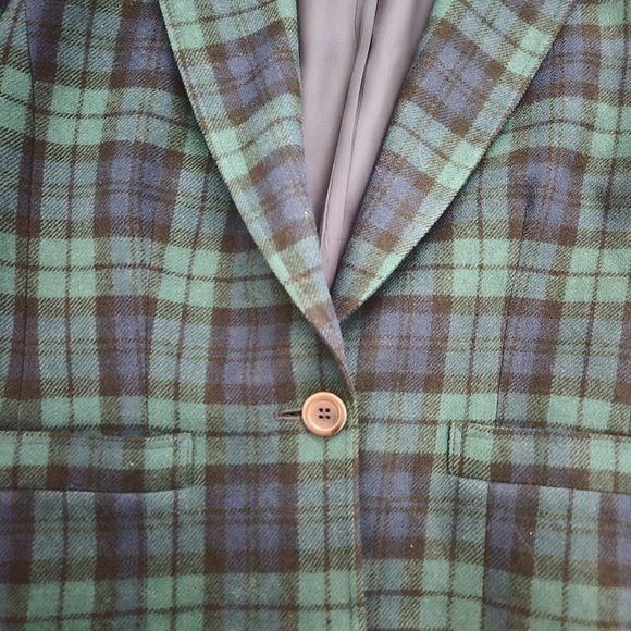 Pendleton Vintage Black Green Navy Plaid Blazer Size 8 Petite - Picture 3 of 9